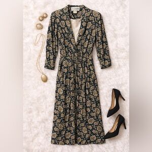 Vintage R.J. Stevens Paisley Long‑Sleeve Dress – Rayon – Size 6